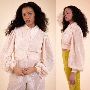 Hannah Kristina Metz Sz S Pink 100% Silk Velvet Sophie Blouse‎ Collared Button